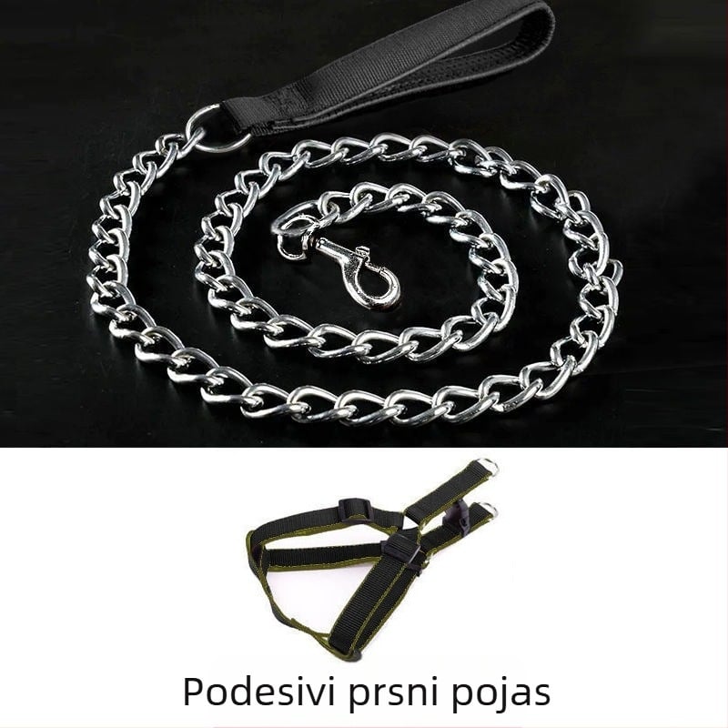 Željezni povodac za pse s zaštitom od ugriza, podesiv s automatskom kopčom, za male do velikih pasa