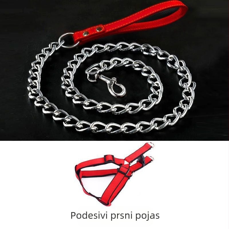 Željezni povodac za pse s zaštitom od ugriza, podesiv s automatskom kopčom, za male do velikih pasa