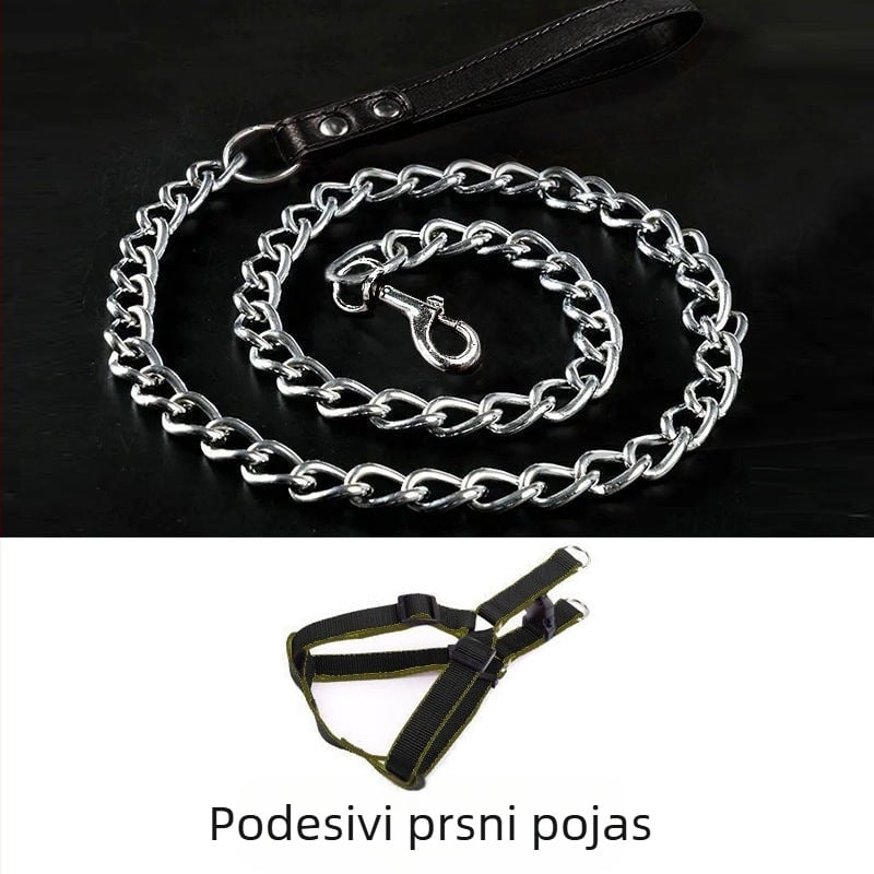 Željezni povodac za pse s zaštitom od ugriza, podesiv s automatskom kopčom, za male do velikih pasa