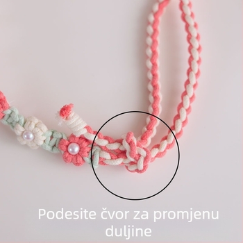 Privjesak za mobitel s cvjetnim pletenim užetom - ručno izrađeno od pamuka, metalna kopča, podesiva duljina, ženski stil
