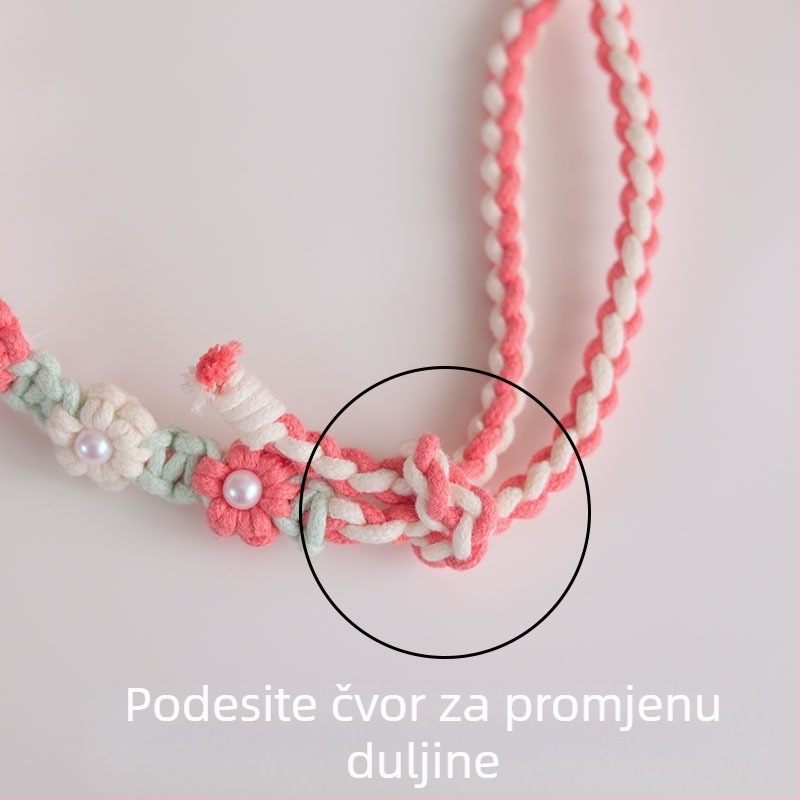 Privjesak za mobitel s cvjetnim pletenim užetom - ručno izrađeno od pamuka, metalna kopča, podesiva duljina, ženski stil