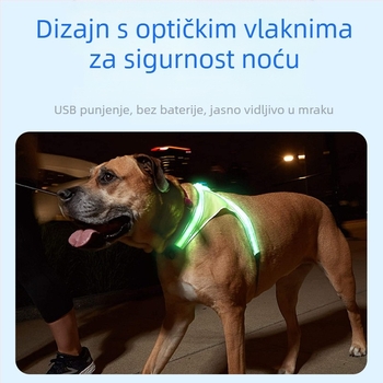 LED USB punjiva prsna traka za psa, nylon, prilagodljiva, za noćne šetnje