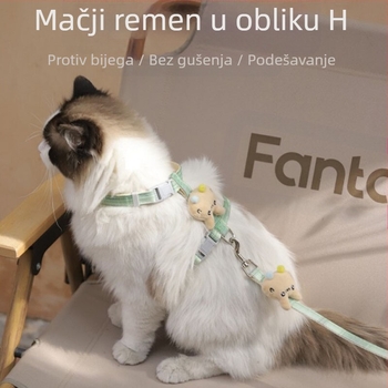 Mačji šetni kaiš - neprodužni, prilagodljivi prsni kaiš, najlon užet s legure i ABS kopčama