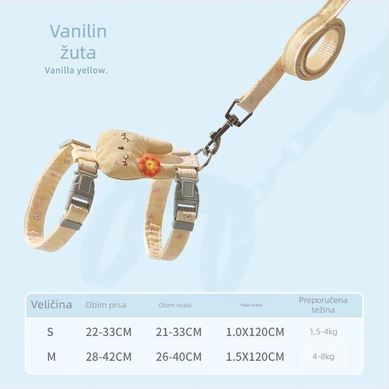 Mačji šetni kaiš - neprodužni, prilagodljivi prsni kaiš, najlon užet s legure i ABS kopčama
