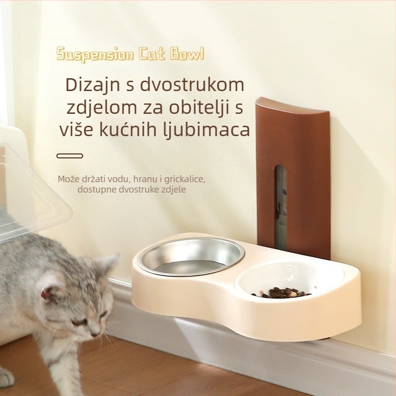 Zidni hranilnik za kućne ljubimce s dvostrukim zdjelicama, otporno na prevrnutje, plastika, automatsko hranjenje