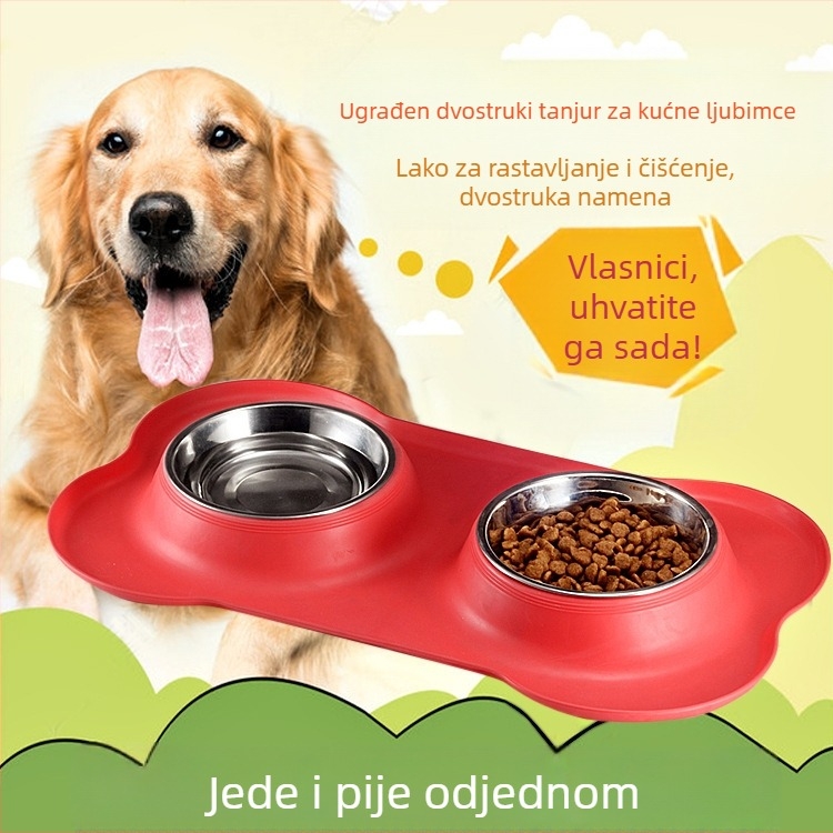 Posuda za hranu za pse od nehrđajućeg čelika, u obliku kosti, jednodijelna dvostruka zdjela