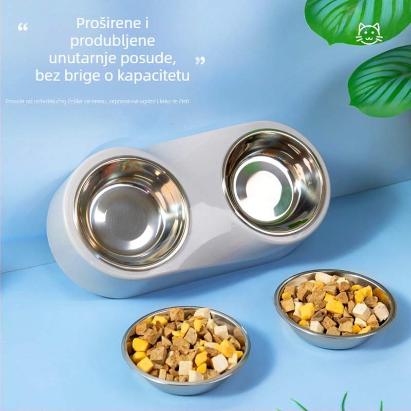 Pipitao posuda za mačke – dvostruka posuda, ABS + nehrđajući čelik, za mačke, sprječavanje prevrata