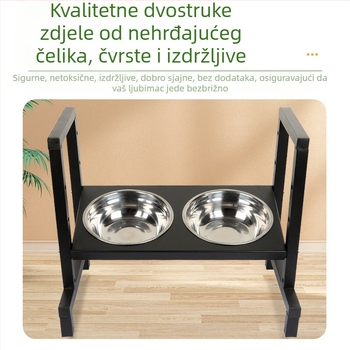 Stol za hranjenje kućnih ljubimaca s četiri razine nagiba i potporom za vrat; dvostruka zdjela od nehrđajućeg čelika za pse od malih do velikih veličina