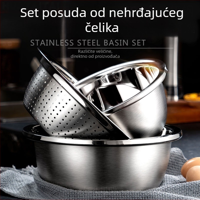 Xian shun nemagnetna nehrđajuća čelična posuda kuhinje europskog stila, višefunkcionalna zdjela za tijesto, mućenje jaja i ispiranje te ocjeđivanje