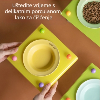 Shuoying Mačja zdjela — keramička zdjela s akrilnim stalakom, dvostruka zdjela, visoka noga, UFO dizajn, kompatibilno s automatskim hranjenjem