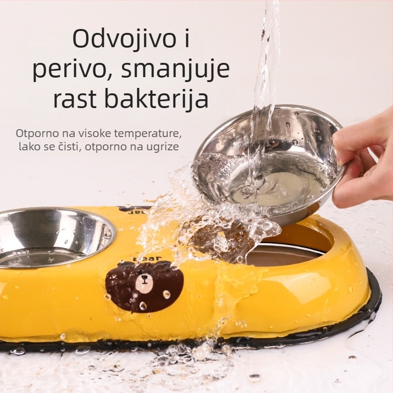 Nerđajući čeli dvostruka zdjela za kućne ljubimce s integriranim dizajnom, protiv prevrtanja, automatsko hranjenje, Seven Oh