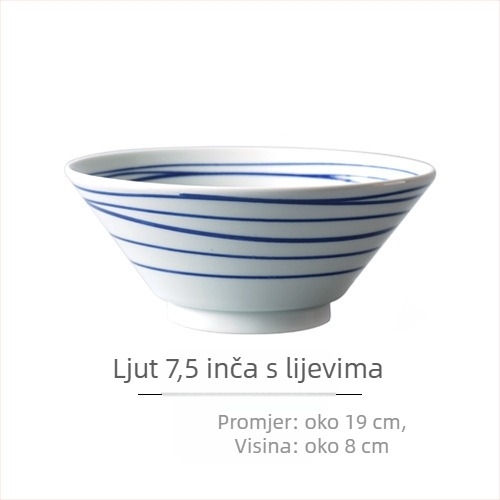 Nishida Muyu ramen zdjela od porcelina, prugasti uzorak, japanski stil, okrugli oblik, pogodna za mikrovalnu pećnicu