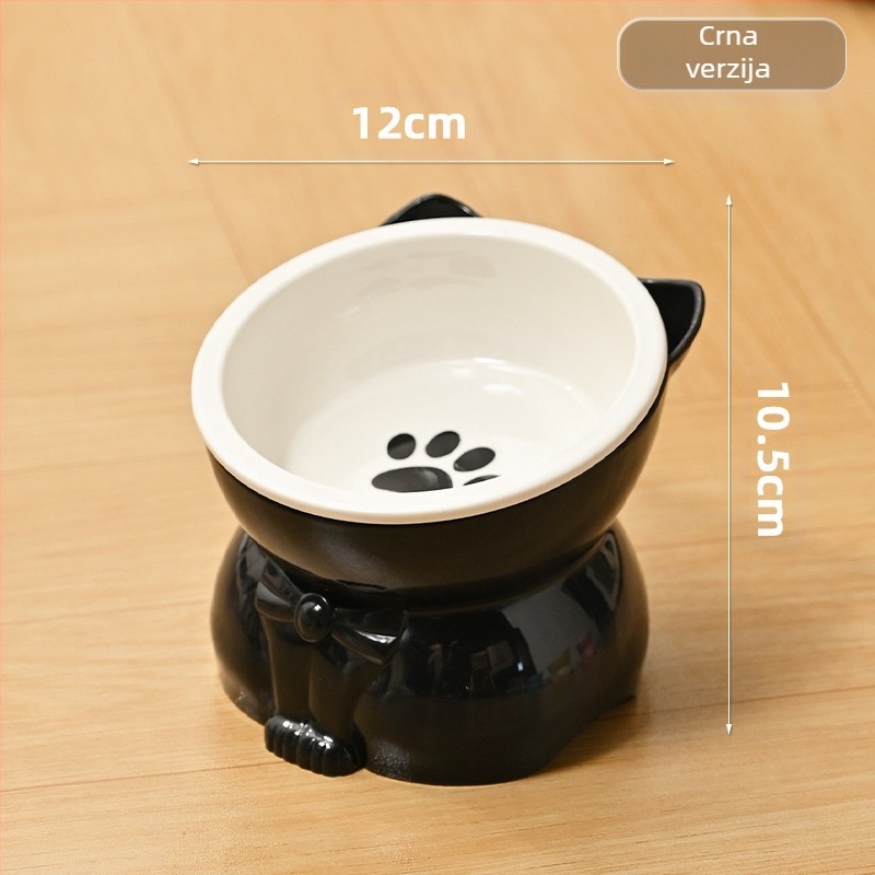 Posuda za mačku za hranu i vodu – keramika i plast, nagnuti otvor, visoko postolje, pogodna za mačke