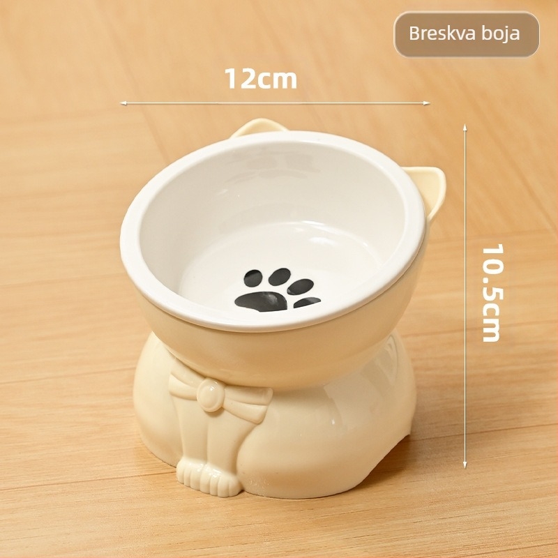 Posuda za mačku za hranu i vodu – keramika i plast, nagnuti otvor, visoko postolje, pogodna za mačke