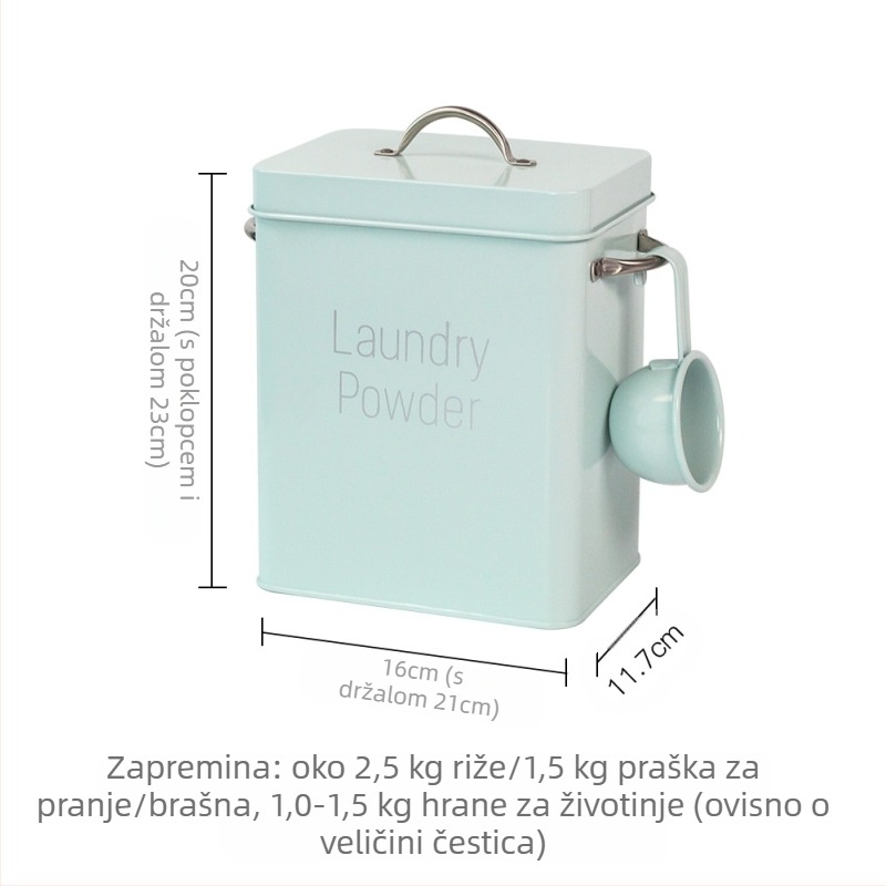 Metalni spremnik za sredstvo za pranje rublja sa zatvorenim poklopcem, otporan na vlagu, kapacitet 6–7 L