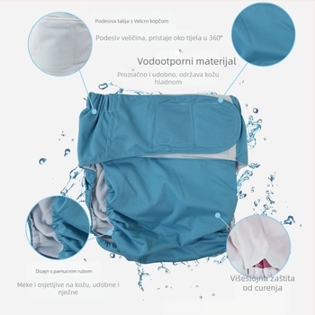 Tekstilne pelene za odrasle s Velcro zatvaračem, vodootporne, poliesterska vlakna, Klasa B, 40–90 kg, 100 kom
