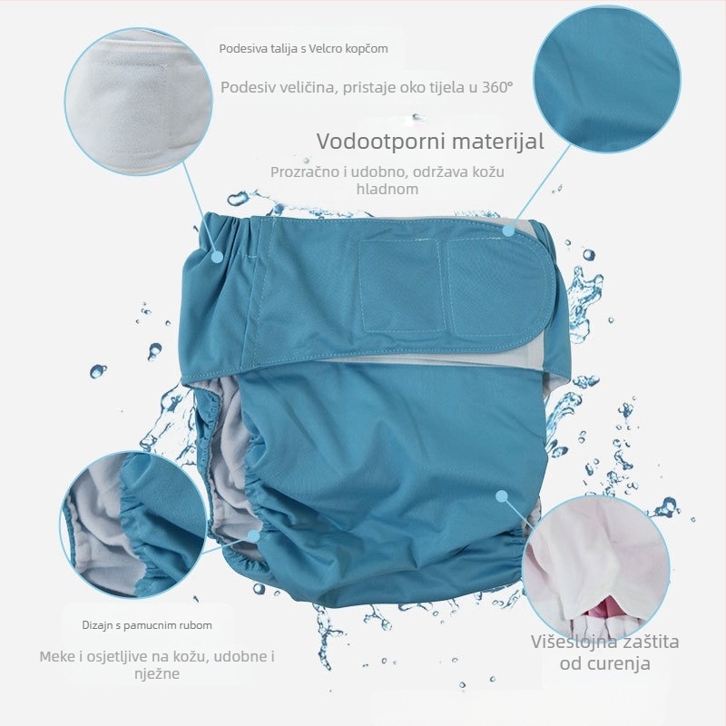 Tekstilne pelene za odrasle s Velcro zatvaračem, vodootporne, poliesterska vlakna, Klasa B, 40–90 kg, 100 kom