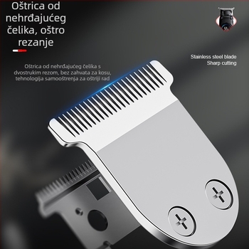 Mašina za šišanje kose, punjiva, s četkastim motorom, oštrice od nehrđajućeg čelika, ugrađena baterija 1200–2000 mAh, radno vrijeme 1–3 sata