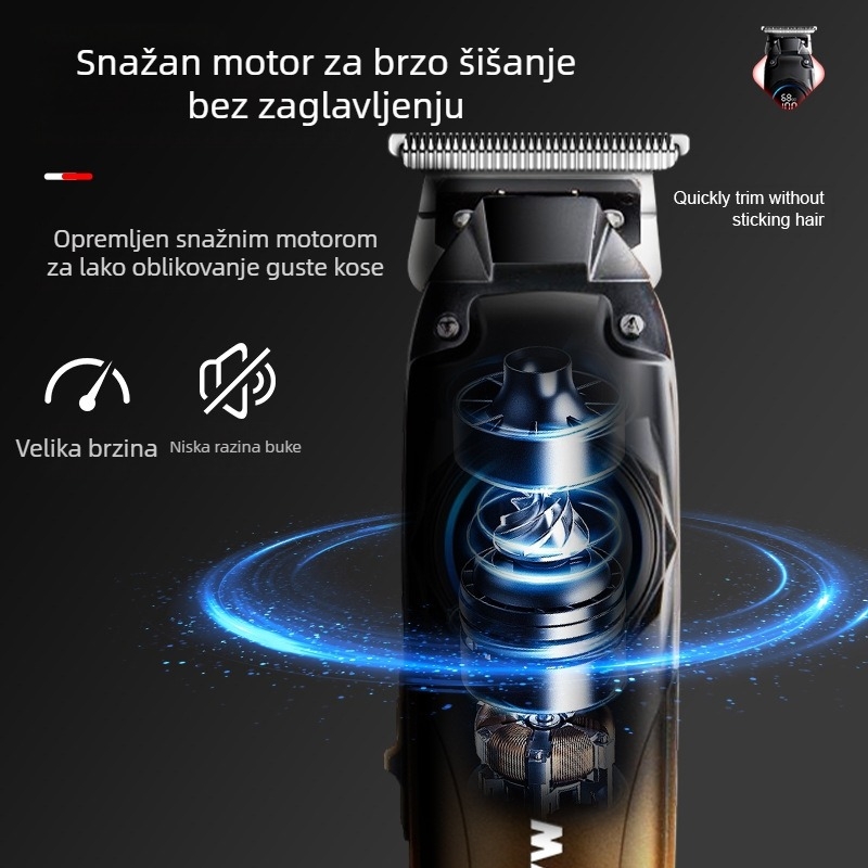 Mašina za šišanje kose, punjiva, s četkastim motorom, oštrice od nehrđajućeg čelika, ugrađena baterija 1200–2000 mAh, radno vrijeme 1–3 sata