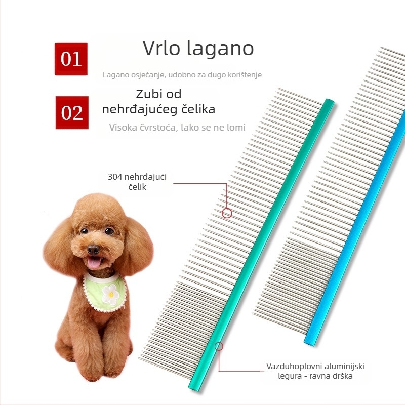 Tanizaki Češalj za kućne ljubimce, nehrđajući čelik, široka drška, uklanjanje otpale dlake