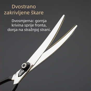 Set škare za njegu ljubimaca, cijeli od čelika, oštrice zakrivljene prema gore i dolje, za šišanje pseće dlake