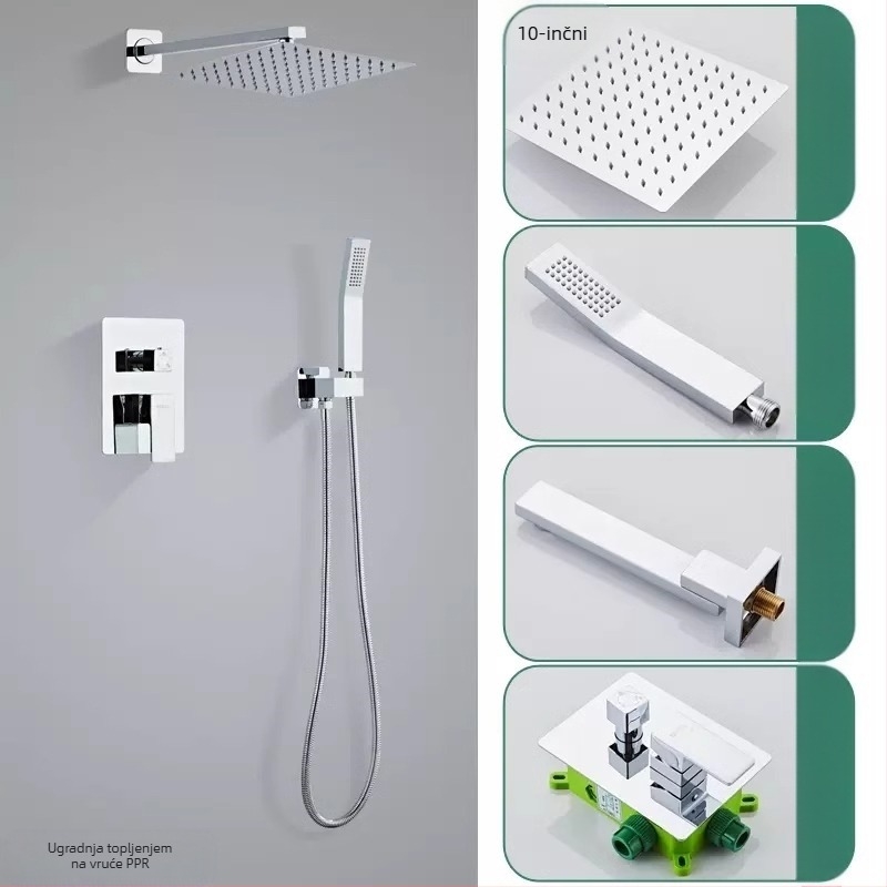 Zidni skriveni tuš set, bakarna konstrukcija, kvadratni kišni tuš, kontrola temperature, model zs-anz