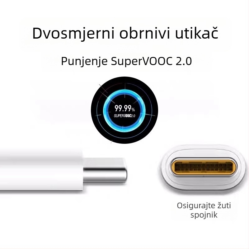 Type-C kabel za podatke za brzo punjenje, 20W max, TPE, jednosmjerni kraj, 3C certificiran