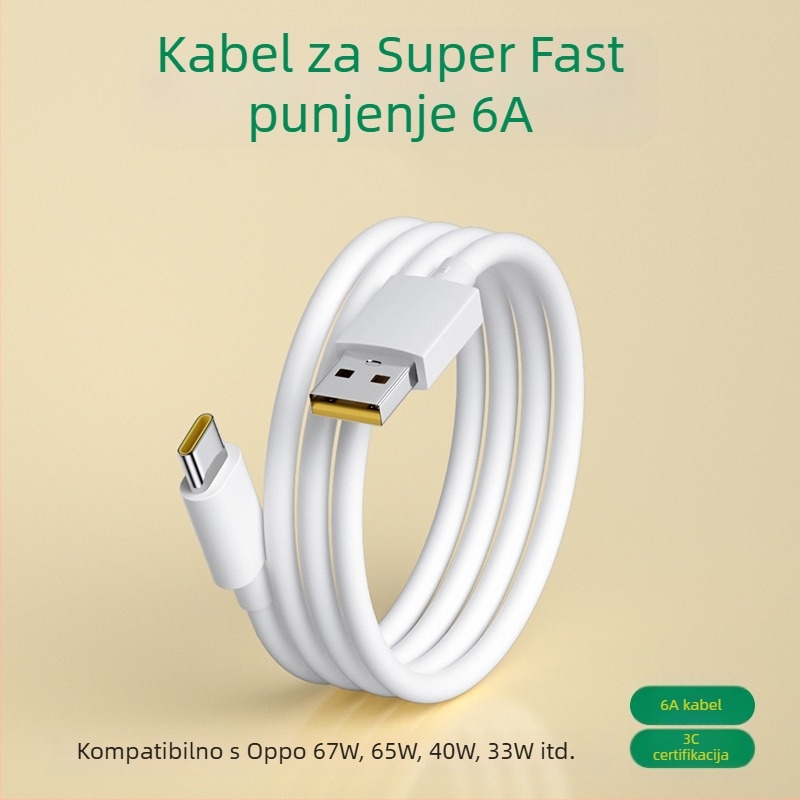 Type-C kabel za podatke za brzo punjenje, 20W max, TPE, jednosmjerni kraj, 3C certificiran