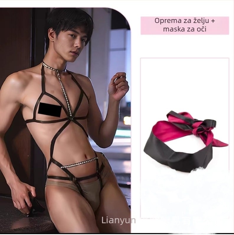 Muške fetiš donje rublje s kaiševima i lancima, erotična uniforma, poliester 90–95%