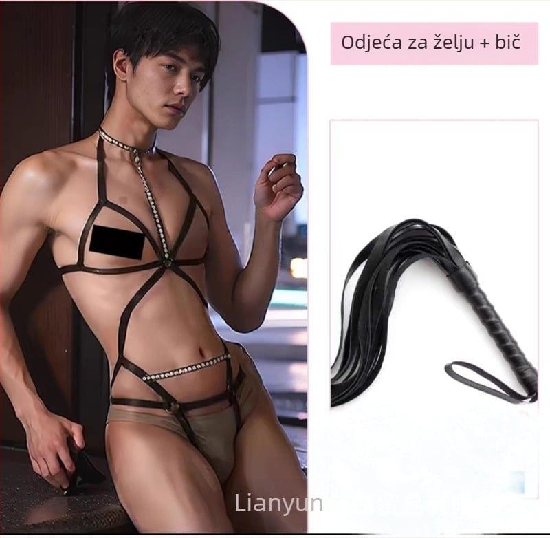 Muške fetiš donje rublje s kaiševima i lancima, erotična uniforma, poliester 90–95%