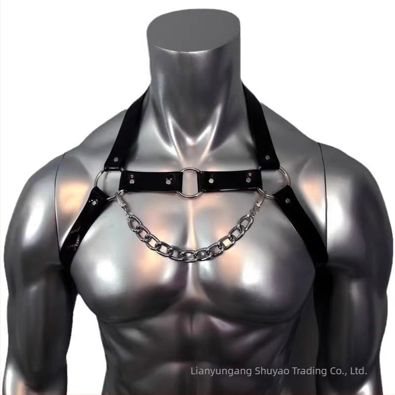 Muške fetiš donje rublje s kaiševima i lancima, erotična uniforma, poliester 90–95%