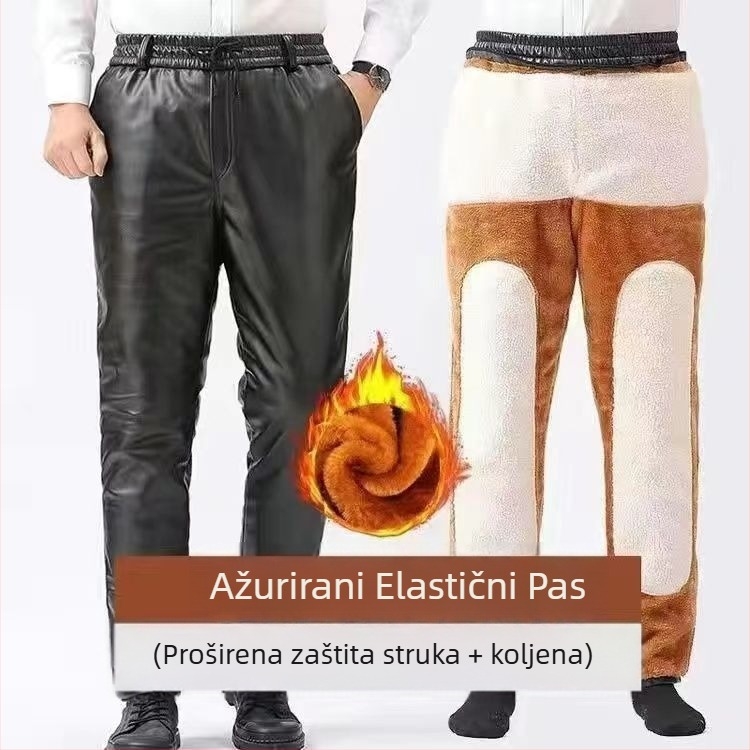 Muške PU kožne hlače s flis podstavom, ravni kroj, visoki struk, zimsko debeli, retro stil
