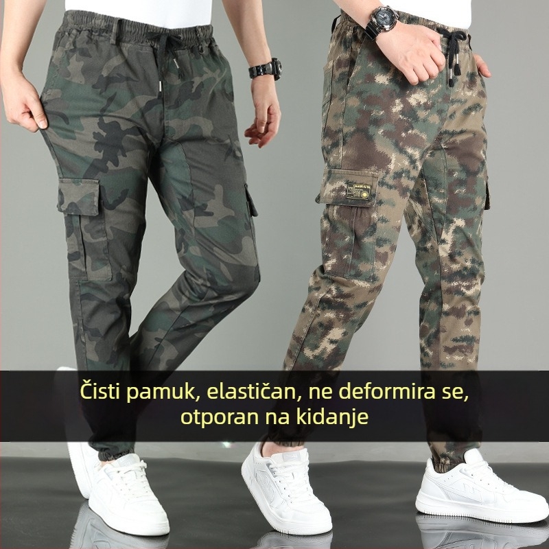 Unisex pamukaste hlače s kamuflažnim uzorkom, cargo s više džepova, ravni kroj, casual radne hlaće za proljeće i jesen