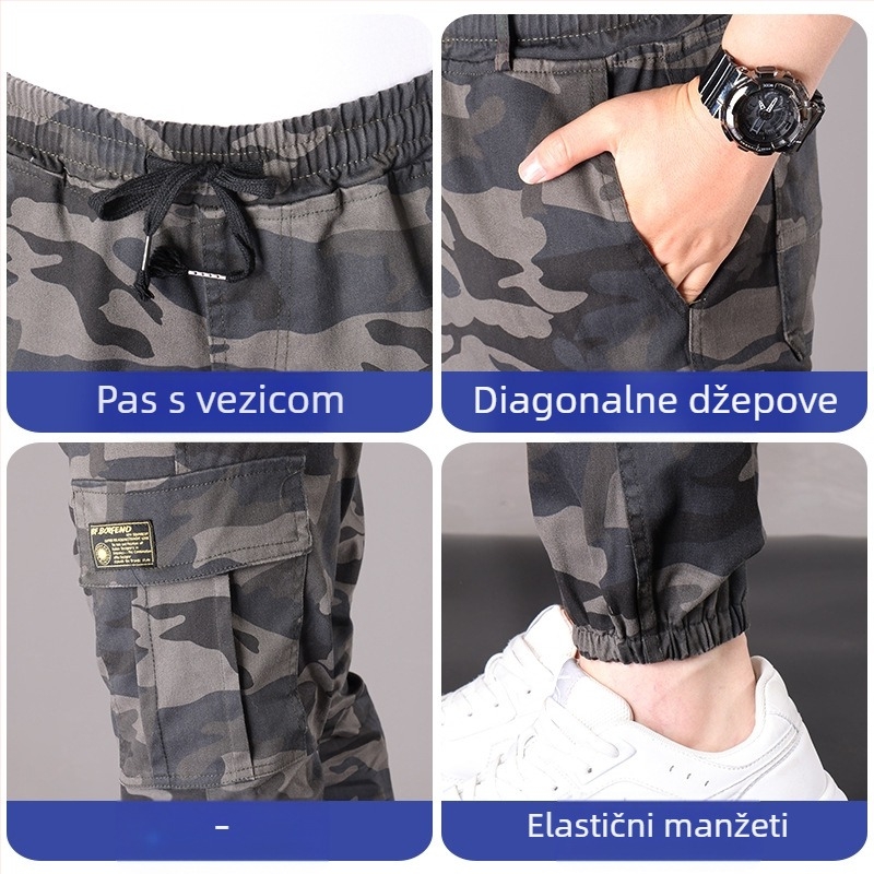 Unisex pamukaste hlače s kamuflažnim uzorkom, cargo s više džepova, ravni kroj, casual radne hlaće za proljeće i jesen
