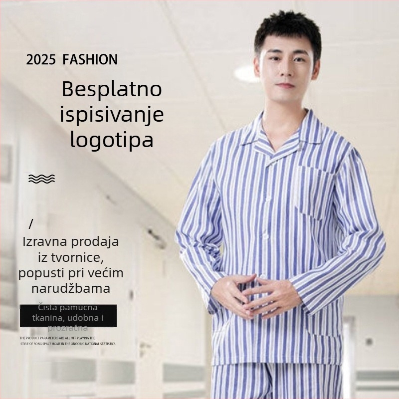 Bolnička haljina za pacijente, pamuk, unisex, dugi rukavi, ovratnik stila odijela, upija vlagu
