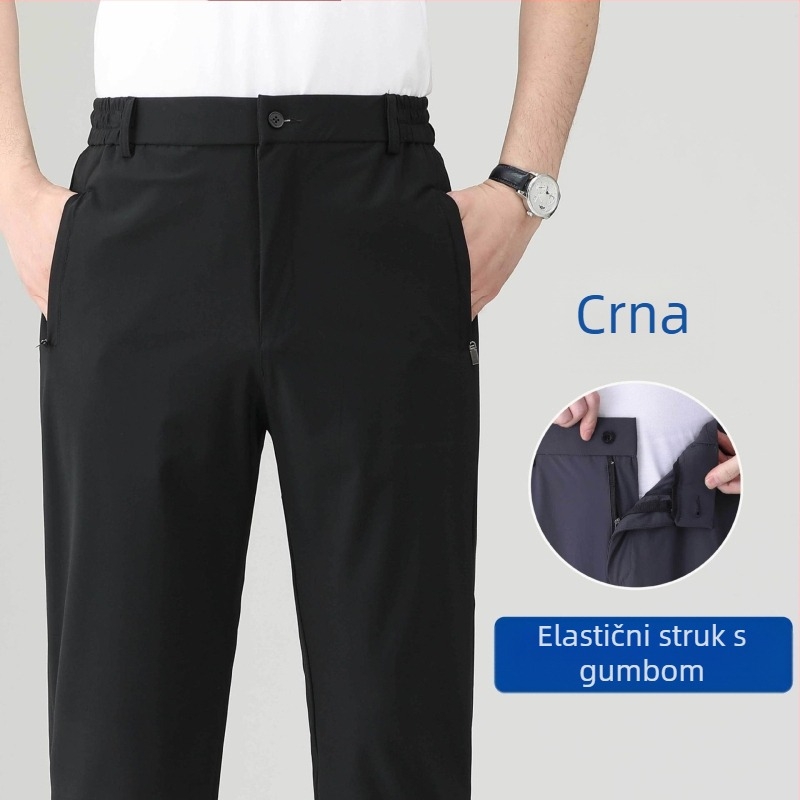 Ljetne muške casual hlače od ice-silk, brzo se suše, ravnog kroja, s visokim elastičnim pojasom, za muškarce srednje dobi i starije