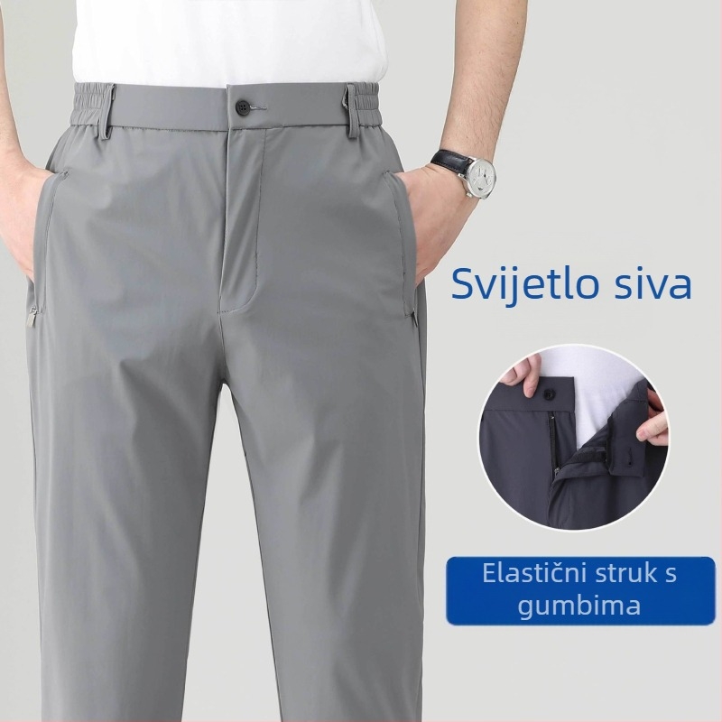 Ljetne muške casual hlače od ice-silk, brzo se suše, ravnog kroja, s visokim elastičnim pojasom, za muškarce srednje dobi i starije