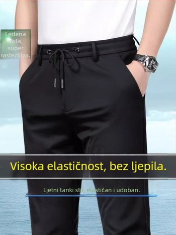 Muške hlače poslovno casual s kaišem, srednji pojas, ravni kroj, prozračne, brzo sušeće poliester