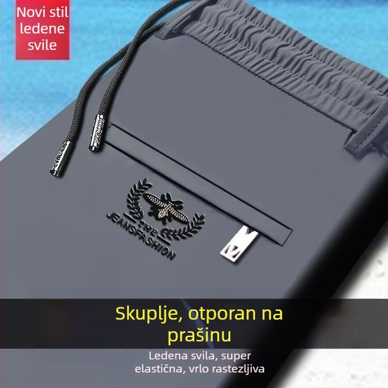 Muške hlače poslovno casual s kaišem, srednji pojas, ravni kroj, prozračne, brzo sušeće poliester