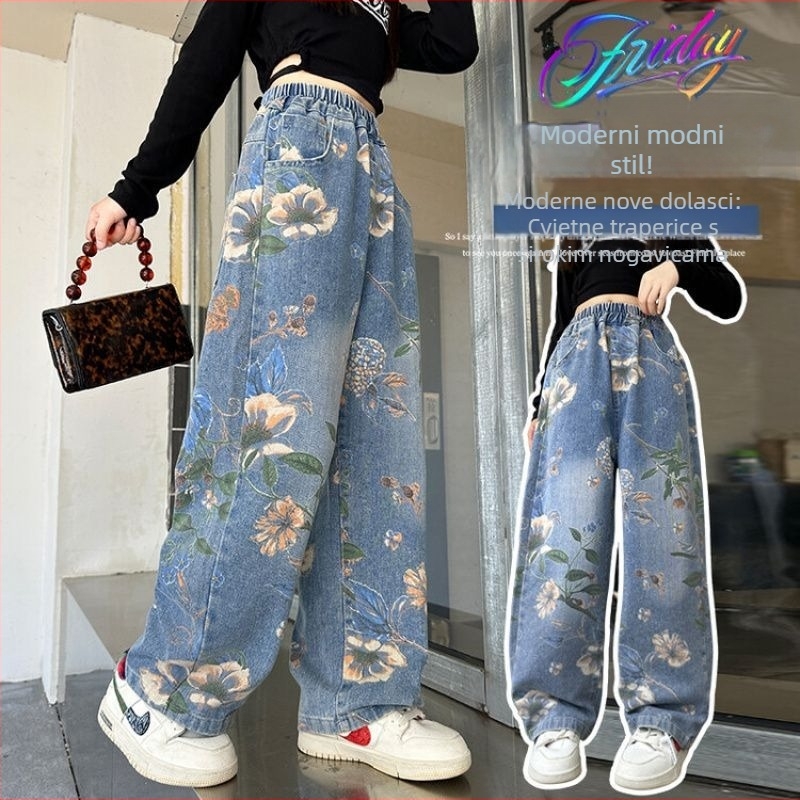 Djevojčice širokih krojeva traperice, svestran stil, denim s vlaknom vinylon