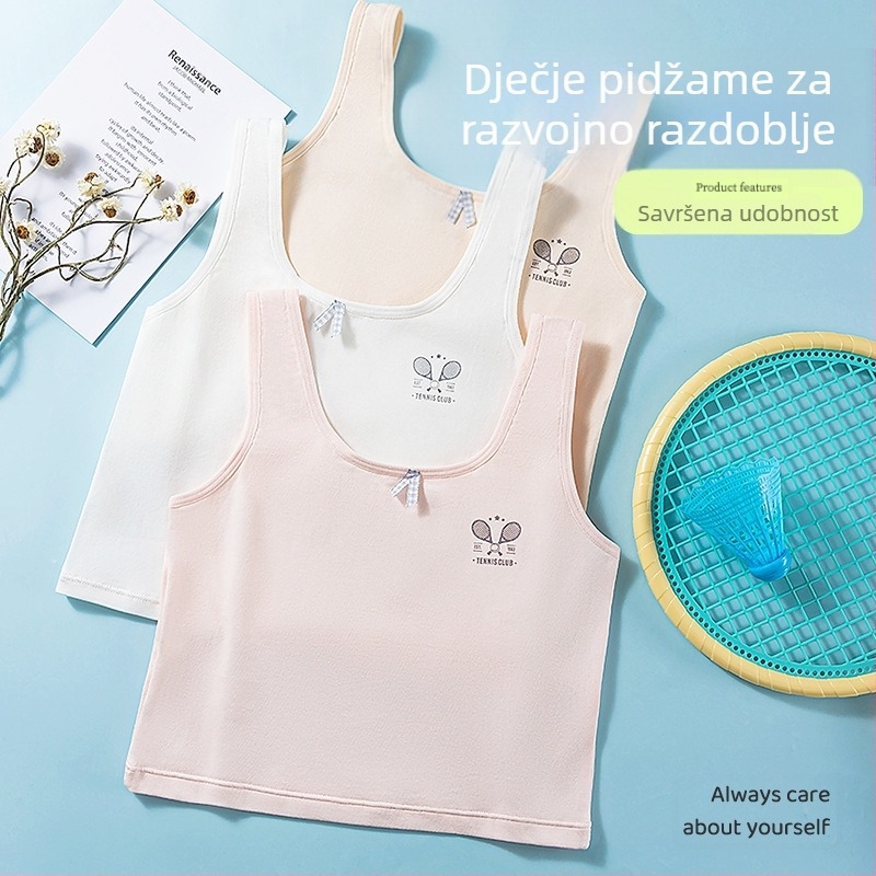 Pamučna dječja potkošulja u stilu vest, za djevojčice 9–13 godina, potpuno košarice, tanke oblikovane košarice, bez žice, čvrste dvostruke naramenice, prozračan udoban