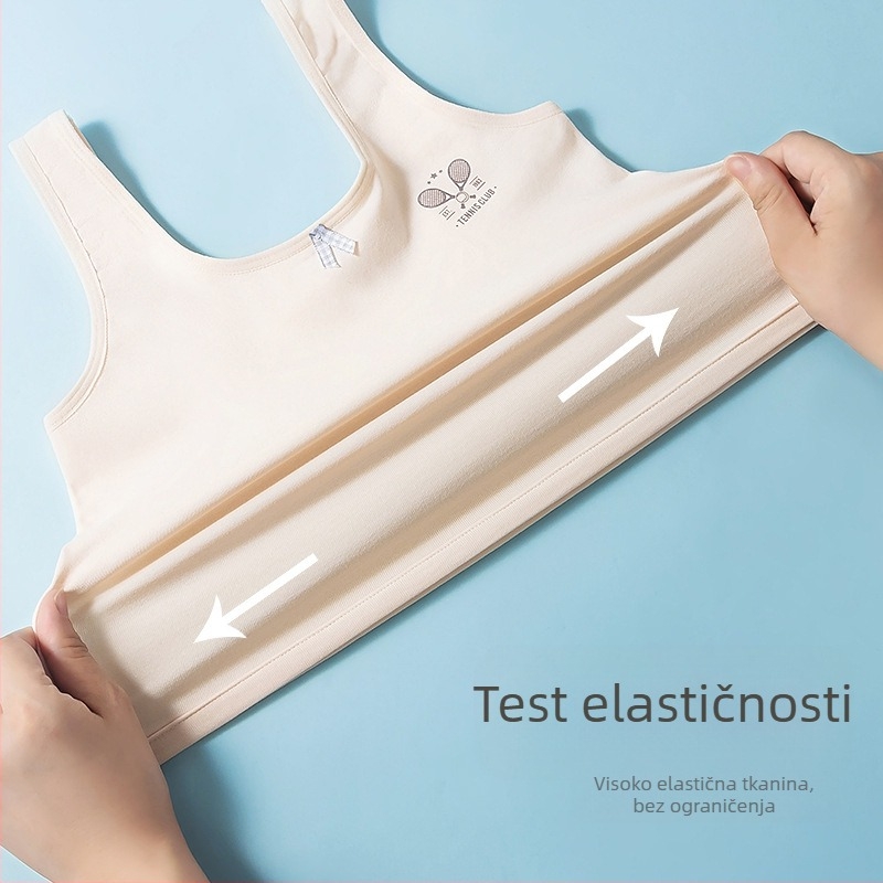 Pamučna dječja potkošulja u stilu vest, za djevojčice 9–13 godina, potpuno košarice, tanke oblikovane košarice, bez žice, čvrste dvostruke naramenice, prozračan udoban