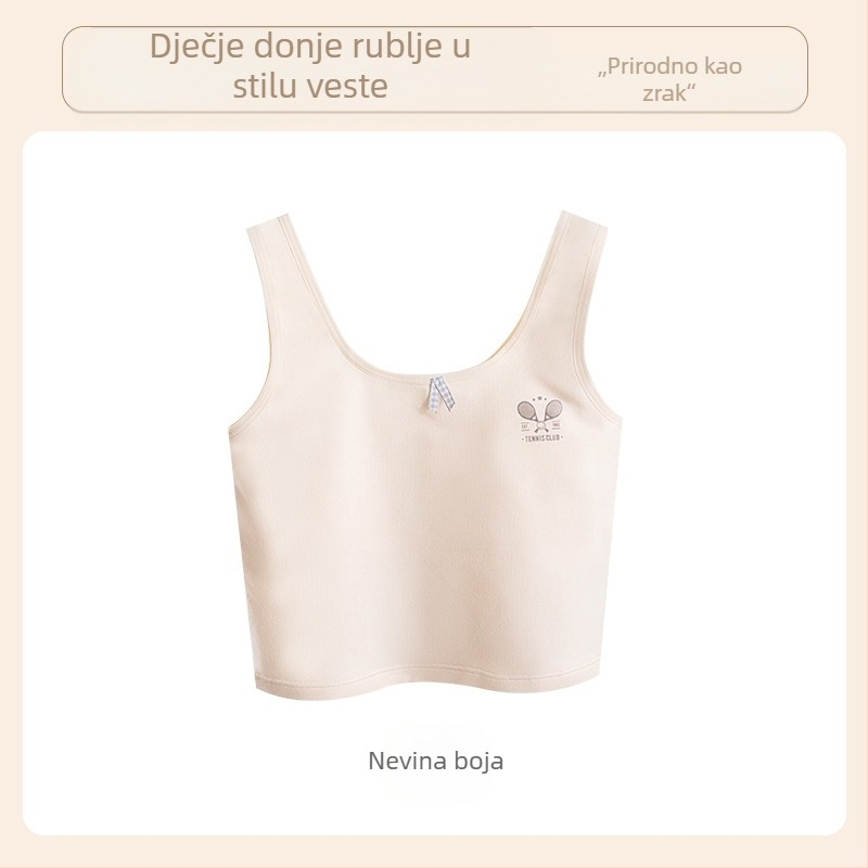 Pamučna dječja potkošulja u stilu vest, za djevojčice 9–13 godina, potpuno košarice, tanke oblikovane košarice, bez žice, čvrste dvostruke naramenice, prozračan udoban