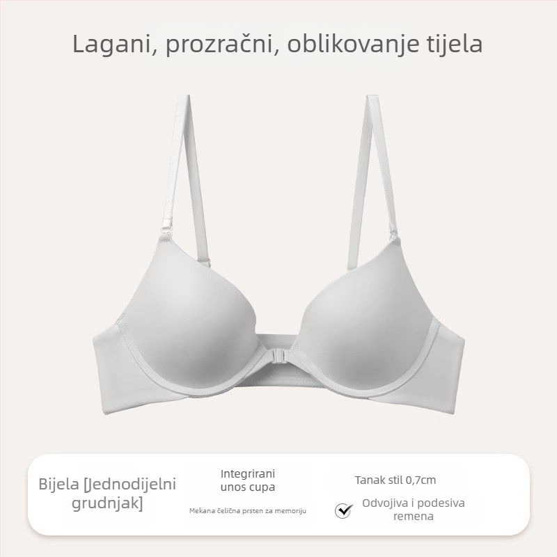 Push-Up grudnjak s prednjim zatvaračem, čeličnim prstenom, 3/4 tanke oblikovane košarice, uklonjive dvostruke naramenice, nevidljivi stražnji dio, najlon