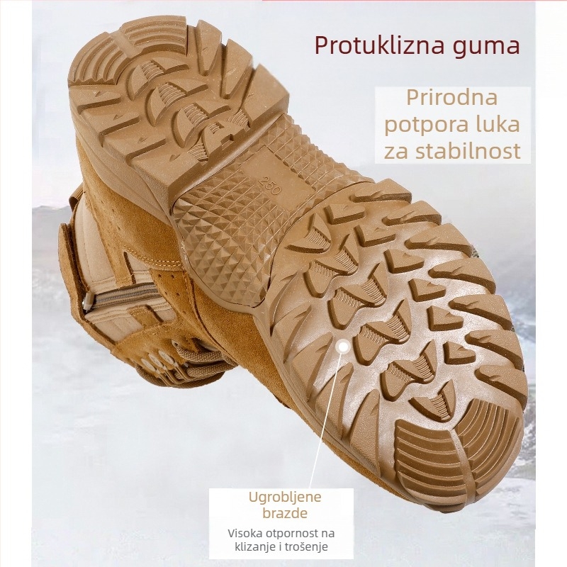 Muške vodootporne outdoor cipele s prozračnom, protukliznom potplatom, visokim gornjim dijelom od nubuka i kože, tekstilni uložak, klinasti potplat 3–5 cm