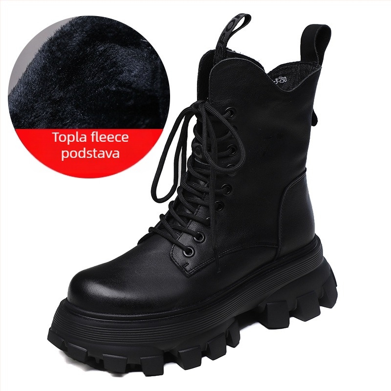 Ženske Martin čizme od kože prvog sloja, đon od pjene gume, visok pet 6–8 cm, bočni zatvarač, zaobljeni vrh, britanski stil, zima i jesen