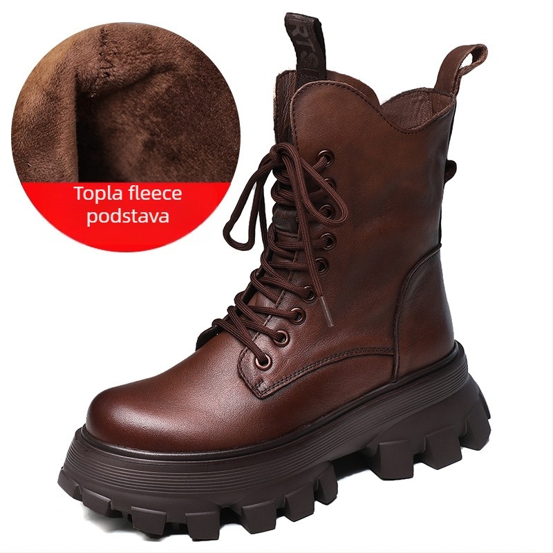 Ženske Martin čizme od kože prvog sloja, đon od pjene gume, visok pet 6–8 cm, bočni zatvarač, zaobljeni vrh, britanski stil, zima i jesen