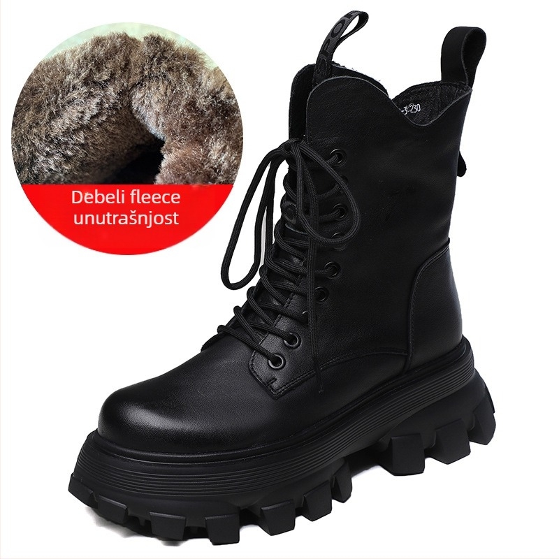 Ženske Martin čizme od kože prvog sloja, đon od pjene gume, visok pet 6–8 cm, bočni zatvarač, zaobljeni vrh, britanski stil, zima i jesen