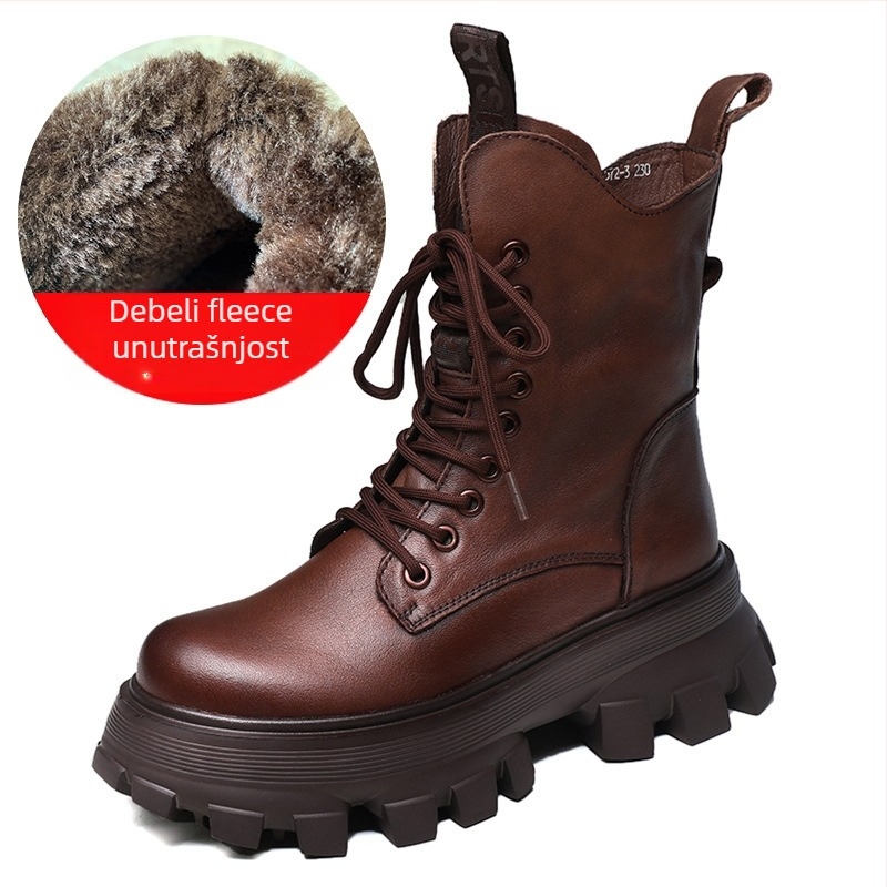 Ženske Martin čizme od kože prvog sloja, đon od pjene gume, visok pet 6–8 cm, bočni zatvarač, zaobljeni vrh, britanski stil, zima i jesen