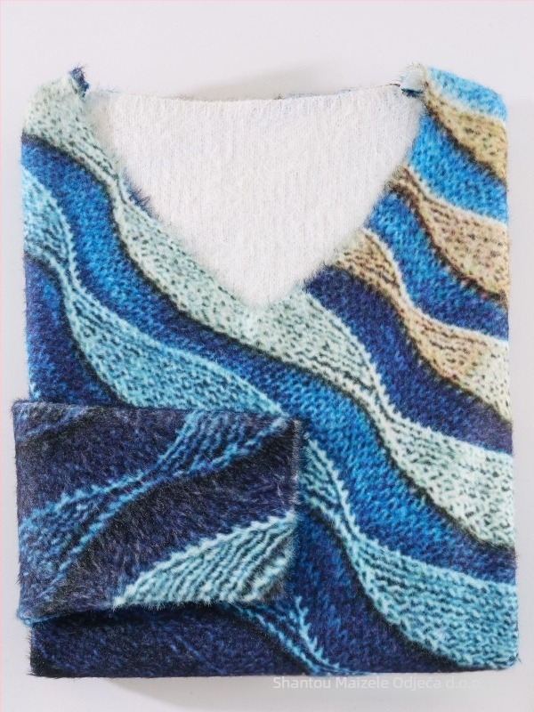 Ženski pulover s V-dekolteom, jacquard uzorak, uski kroj, poliester